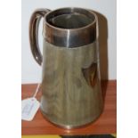 A LONDON SILVER MOUNTED HORN BEAKER