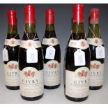 FIVE BOTTLES OF GIVRY LE PREFERE DU ROI HENRI IV 1973