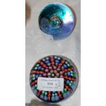 A BLUE GROUND MILLEFIORI PERTHSHIRE PAPERWEIGHT TOGETHER WITH ANOTHER SMALL CLEAR PURPLE, GREEN