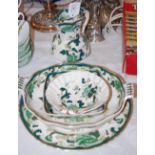 A GROUP OF MASONS GREEN GROUND CHARTREUSE PATTERN TABLEWARE TO INCLUDE SERPENT HANDLE JUG, PLATE AND