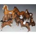SEVEN ASSORTED BESWICK HORSE FIGURES AND A CONTINENTAL PORCELAIN FIGURE OF A FOAL