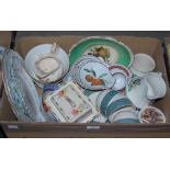 TWO BOXES OF ASSORTED MIXED CERAMICS TO INCLUDE ROYAL WORCESTER EVESHAM PATTERN SHELL-SHAPED DISHES,