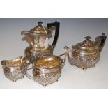 A BIRMINGHAM SILVER FOUR-PIECE TEA SET, MAKERS MARK 'J.G', GROSS WEIGHT 35.5 TROY OZ