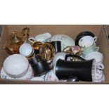 TWO BOXES OF ASSORTED CERAMICS TO INCLUDE A PART CARLTON WARE COFFEE SET, STUDIO POTTERY, ETC