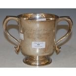 A LONDON SILVER TWIN-HANDLED TROPHY, MAKERS MARK 'WALKER AND HALL', INSCRIBED 'WEST OF SCOTLAND