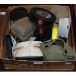 A BOX OF ASSORTED FISHING REELS TO INCLUDE SHAKESPEARE SUPER CONDEX SALMON REEL, J.W. YOUNG SALMON