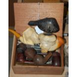 SMOKING INTEREST - A BOX OF ASSORTED WOOD AND MEERSCHAUM PIPES