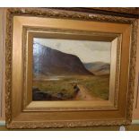 LATE 19TH/ EARLY 20TH CENTURY BRITISH SCHOOL, HIGHLAND LANDSCAPE WITH FIGURE SITTING BY A PATH,