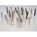 TWELVE SHEFFIELD SILVER AND MOTHER OF PEARL HANDLED FRUIT FORKS AND ELEVEN SILVER AND MOTHER OF