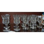 FIFTEEN CUT GLASS THISTLE-SHAPED WINE GOBLETS