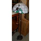 A TIFFANY STYLE STANDARD LAMP AND SHADE