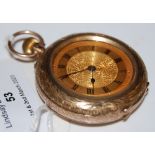 A 9CT GOLD OPEN FACED POCKET WATCH WITH ROMAN NUMERAL DIAL, GROSS WEIGHT 42.5 GRAMS