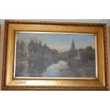 R. WELLESLEY WEBSTER (EXH. 1887-1903), RIVER SCENE BRUGES, OIL ON CANVAS, UNSIGNED, 49.5CM X 89.5CM