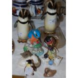 A COLLECTION OF CERAMIC ANIMAL FIGURES TO INCLUDE TWO ROYAL DOULTON PENGUINS, HN134, ONE MOUNTED