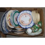 BOX OF MIXED CERAMICS TO INCLUDE A CROWN STAFFORDSHIRE PART TEA SET, RIDGEWAYS CHISWICK PATTERNED