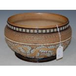A DOULTON LAMBETH STONEWARE BOWL WITH INCISED DECORATION, SIGNED MVM FOR MARK MARSHALL