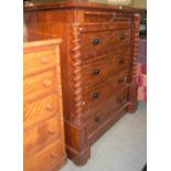 A 19TH CENTURY MAHOGANY SCOTTISH SECRETAIRE CHEST FITTED WITH SECRETAIRE DRAWER AND THREE LONG