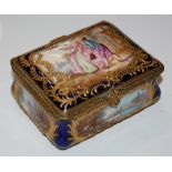 A LATE 19TH / EARLY 20TH CENTURY SEVRES STYLE GILT METAL MOUNTED PORCELAIN CASKET, THE HINGED