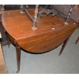 A 19TH CENTURY MAHOGANY AND BOXWOOD LINE PEMBROKE TABLE WITH TWO END DRAWERS RAISED ON TAPERED