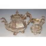 A 19TH CENTURY EDINBURGH SILVER TWO-PIECE TEA SET COMPRISING OCTAGONAL SHAPED TEAPOT, AND MATCHING