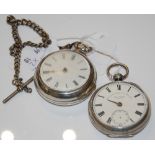 A LONDON SILVER PAIR CASED POCKETWATCH SUSPENDED ON SILVER CHAIN, TOGETHER WITH A CHESTER SILVER