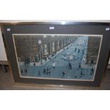 TOM DODSON, STREET SCENE WITH CHILDREN PLAYING, COLOURED PRINT SIGNED IN PENCIL LOWER RIGHT, BLIND