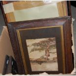 BOX - CONTAINING NINE ASSORTED FRAMED PRINTS, THREE OF FARM SCENES AND FOUR RELIGIOUS SCENES AND ONE