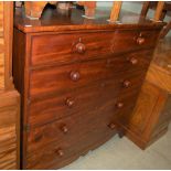 A 19TH CENTURY MAHOGANY CHEST OF TWO SHORT OVER FOUR LONG GRADUATED DRAWERS, RAISED ON BRACKET FEET