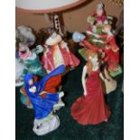 A GROUP OF SEVEN ROYAL DOULTON LADY FIGURES AND ONE COALPORT LADY FIGURE COMPRISING 'AUTUMN TIME'