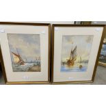S. McKINLEY, A PAIR OF WATERCOLOURS, FISHING BOAT ENTERING HARBOUR AND FISHING BOAT ON CALM SEAS,