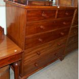 A 19TH CENTURY MAHOGANY CHEST OF TWO SHORT DRAWERS OVER FOUR LONG GRADUATED DRAWERS, WITH TURNED
