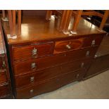 A 19TH CENTURY MAHOGANY AND BOXWOOD LINED CHEST, FITTED WITH THREE SMALL DRAWERS OVER THREE LONG