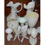 A COLLECTION OF BELLEEK PORCELAIN TO INCLUDE JUGS AND VASES