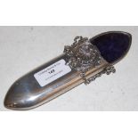 A BIRMINGHAM SILVER LORGNETTE CASE WITH CHAIN SUSPENSION AND ANTHEMION BUCKLE BELT CLIP