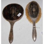 A LONDON SILVER AND TORTOISESHELL TWO-PIECE DRESSING TABLE SET COMPRISING HAND-HELD MIRROR AND