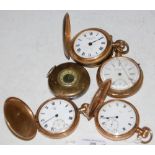 A COLLECTION OF FIVE ASSORTED YELLOW METAL POCKETWATCHES TO INCLUDE TWO HUNTER CASED