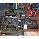 FIVE ASSORTED BRONZE EROTIC FIGURE GROUPS, EACH ON MARBLE PLINTHS, FOUR COMPRISING PAIRS OF FIGURES,