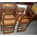 A SET OF FOUR LATE 19TH CENTURY KITCHEN CHAIRS WITH SOLID PLANK SEATS (ONE LATER WHITE PAINTED)