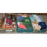 THREE BOXES OF ASSORTED ITEMS TO INCLUDE BOXED BORDER FINE ART FIGURES, BOXED LILLIPUT LANE FIGURES,