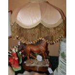 AN 'A. BELCARI' CAPODIMONTE FIGURE OF A HORSE LAMP AND SHADE