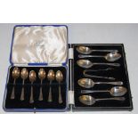 A CASED SET OF SIX BIRMINGHAM SILVER COFFEE SPOONS TOGETHER WITH A CASED SET OF SIX SHEFFIELD SILVER