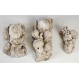 Three fragments of antique white marble, possibly George III, carved with fruits, flowers and