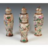 A group of four Chinese porcelain crackle glazed warrior jars and three covers, Qing Dynasty,
