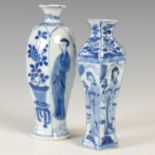 Two Chinese porcelain blue and white hexagonal shaped vases, Qing Dynasty, the taller vase decorated