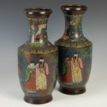 A pair of Chinese bronze and champleve enamel vases, late 19th/ early 20th century, decorated with