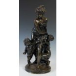 After Pierre Eugene Hebert (1828 - 1893), a bronze figure group of a classical maiden with young