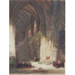 Attributed to Edwin Austin Abbey (1852-1911) Cathedral interior watercolour 27.5cm x 21cm