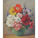 Walter Taylor (1880-1943) Still life with mixed flowers in a green vase oil on board, signed lower
