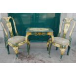 A pair of painted Queen Anne style side chairs, with drop-in upholstered seats, together with a