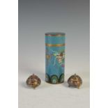 A Chinese blue ground cloisonne enamel cylindrical jar and cover, late 19th/ early 20th century,